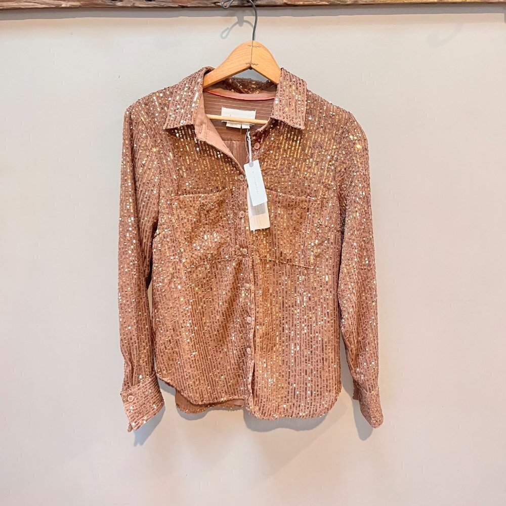 NWT By Anthropologie Sequin Buttondown Blouse Top Women’s Sz S
